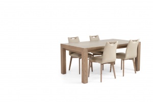 Rhine Ash Gray Table with Ritz Beige Leather Chairs, Nordholtz