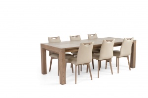 Rhine Ash Gray Table with Ritz Beige Leather Chairs, Order