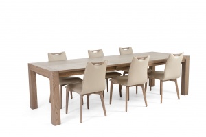 Rhine Ash Gray Table with Ritz Beige Leather Chairs - photo №7