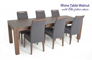 Rhine-Table_Walnut_with_Elke_blue_brown_chairs, Cheap