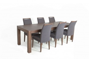 Rhine Walnut Table with Elke fabric chairs, Nordholtz